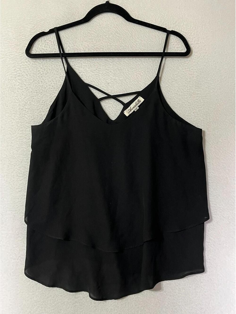 Annabella Black Layered Tiered Spaghetti Strap Blouse Top GLT150136B Womens SZ L